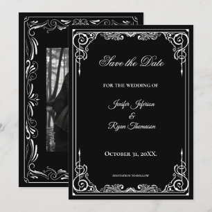Élégante carte de faire-part de mariage noir et bl