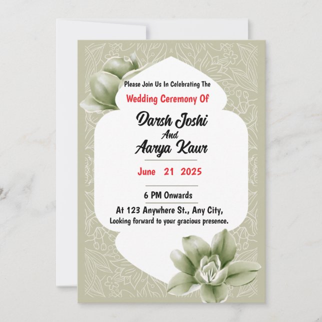 Elégante carte de Faire-part de mariage verte (Devant)