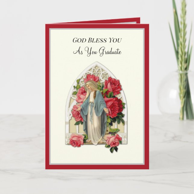 Élégante carte de fin d'études catholique Vierge M (Devant)