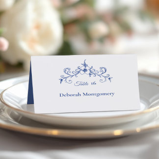 Elégante carte de Mariage bleu Romance Vintage