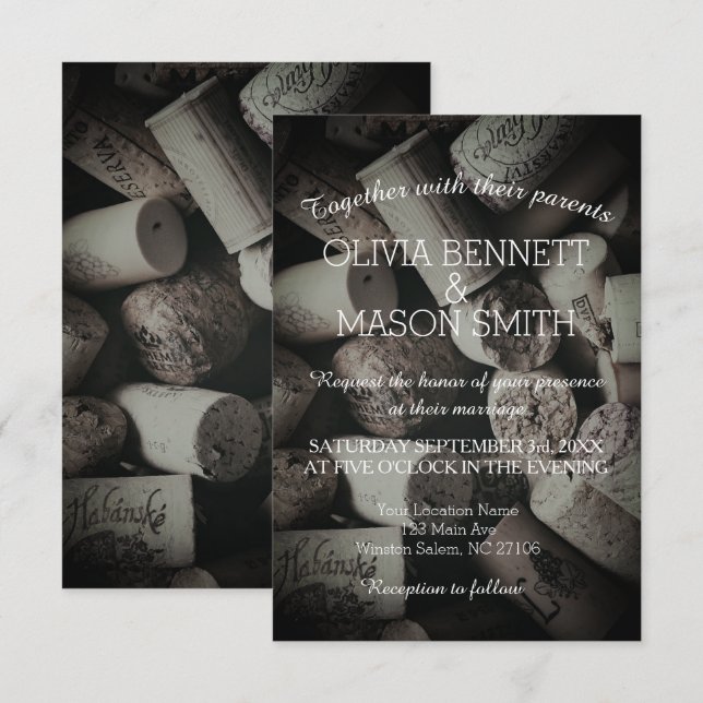 Elégante carte de Mariage de liège à vin rustique (Devant / Derrière)