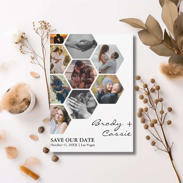 Élégante carte de mariage en nid d'abeille avec ph (Créateur téléchargé)