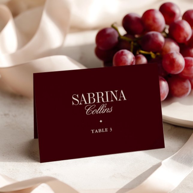 Elégante carte de Mariage minimaliste Bourgogne (Elegant Minimalist Burgundy Wedding Place Card)