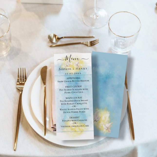 Elégante carte de menu Blue & Gold Mariage white D (Créateur téléchargé)
