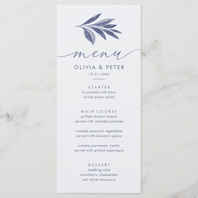 Elégante carte de menu de mariage de mariage de co (Devant)