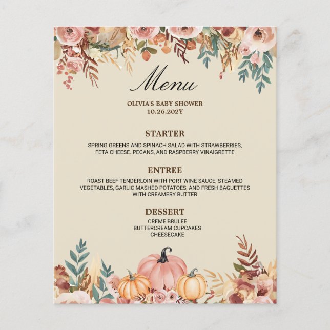 Elégante carte de menu floral pour événements (Devant)