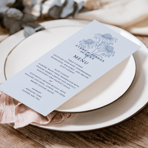 Elégante carte de menu Mariage bleu Dusty Botanica