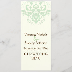Elégante carte de menu mariage damas ment green, i