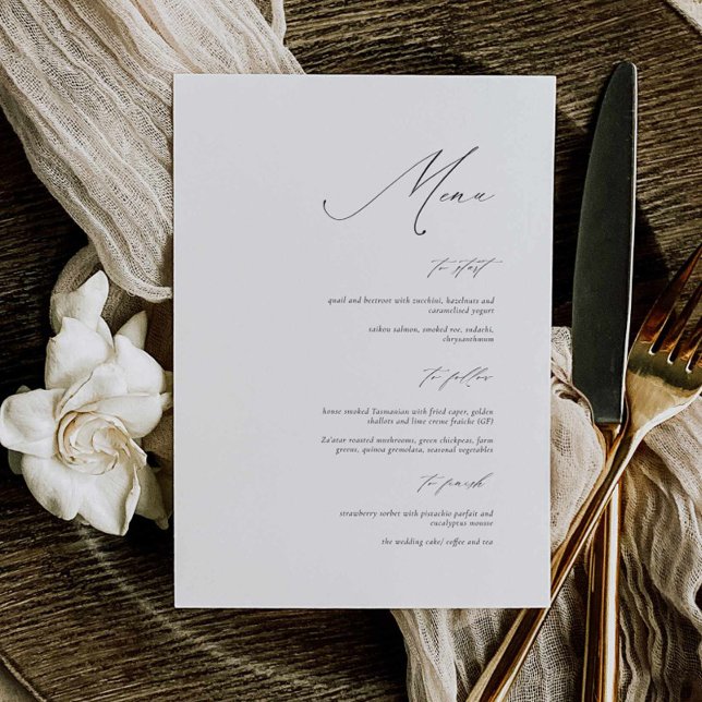 Elégante carte de menu Mariage de calligraphie (elegant modern wedding menu ,  calligraphy minimal wedding menu black and white, 5x7 inches)