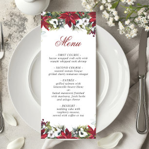Elégante carte de menu Mariage de Noël Rouge Poins
