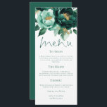 Élégante carte de menu Mariage Emerald and Gold Fl<br><div class="desc">Elégante carte de menu Mariage Emerald and Gold Florals. Disponible numériquement et imprimé. De belles fleurs bordent le dessus,  avec un script élégant pour Menu et facile à personnaliser le reste du texte à vos exigences.</div>