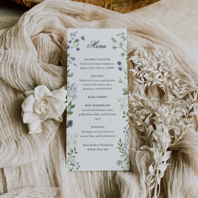 Elégante carte de menu Mariage Fleur sauvage aquar (Créateur téléchargé)