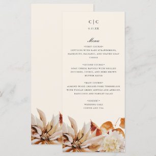Elégante carte de menu Mariage Floral Automne