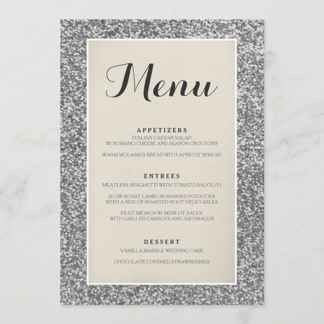 Elégante carte de menu Mariage Parties scintillant (Devant)