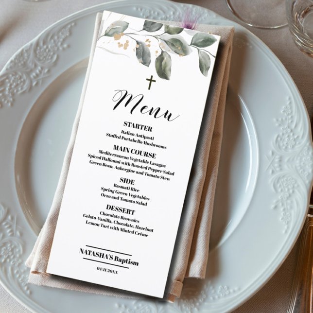 Élégante carte de menu moderne avec verdure pour b (Créateur téléchargé)