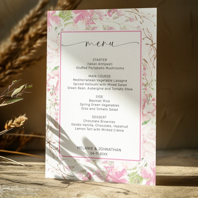 Élégante carte de menu Plat Rose Floral (Créateur téléchargé)