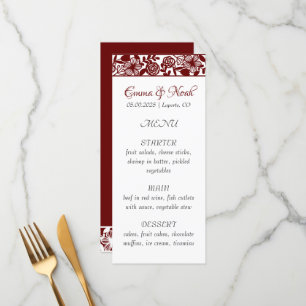 Elégante carte de menu pour dîner Mariage Maroon-B
