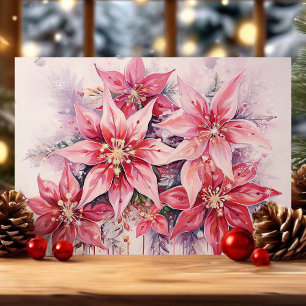 Élégante carte de Noël au poinsettia aquarelle ros