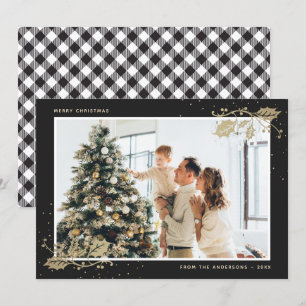 Elégante carte de Noël Black Gold Plaid