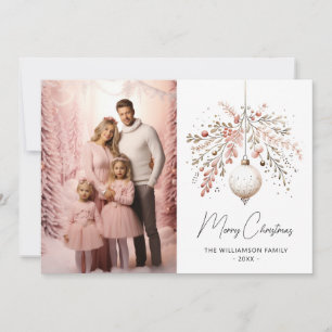 Elégante carte de Noël couleur rose Bauble