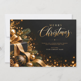 Élégante carte de Noël d'entreprise noir et or