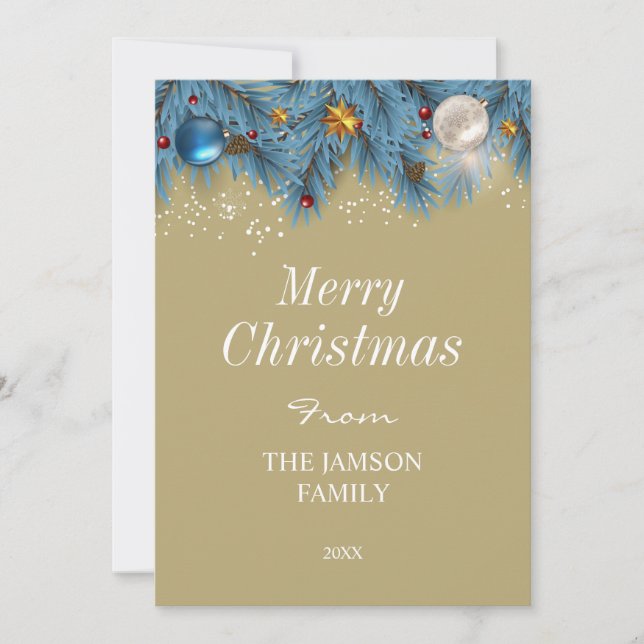 Elégante carte de Noël Joyeux Bleu et Or (Devant)