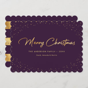 Élégante carte de Noël Joyeux Neige Purple Or