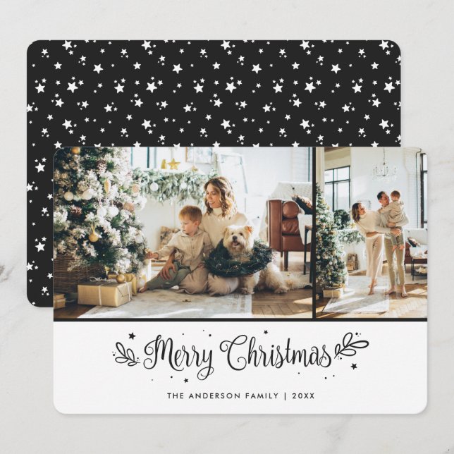 Elégante carte de Noël Joyeux noir 2 Photo (Devant / Derrière)