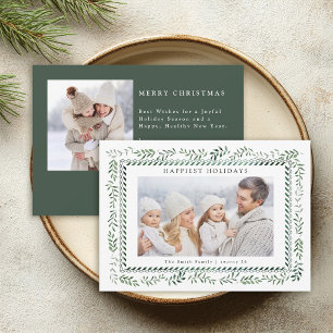 Élégante carte de Noël photo botanique verte 2