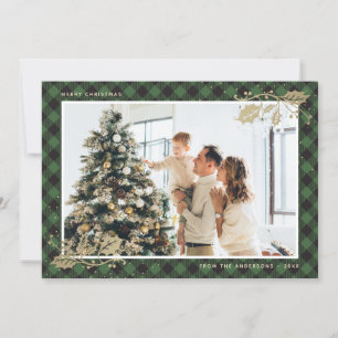 Elégante Carte de Noël Plaid Gold Vert