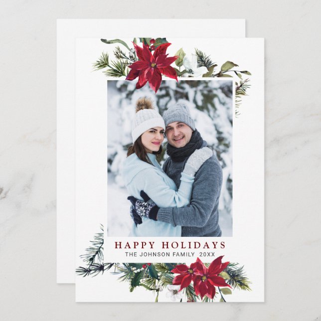 Elégante carte de Noël Poinsettia (Devant / Derrière)