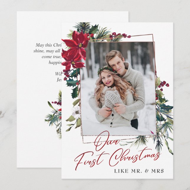 Elégante carte de Noël Poinsettia (Devant / Derrière)