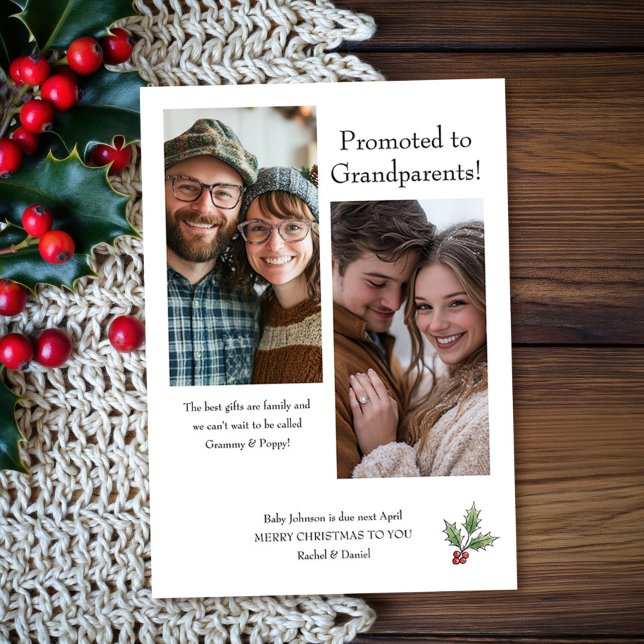 Élégante Carte de Noël pour Grands-Parents (Christmas card from grandparents expecting new grandchild by Darling & May)