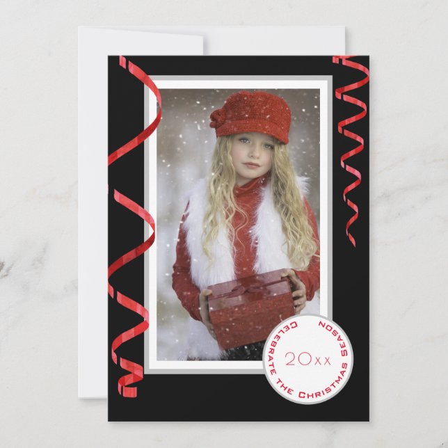 Elégante carte de Noël simple photo avec année (Devant)