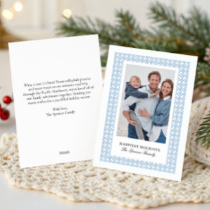Élégante carte de Noël simple photo Damassé Bleu