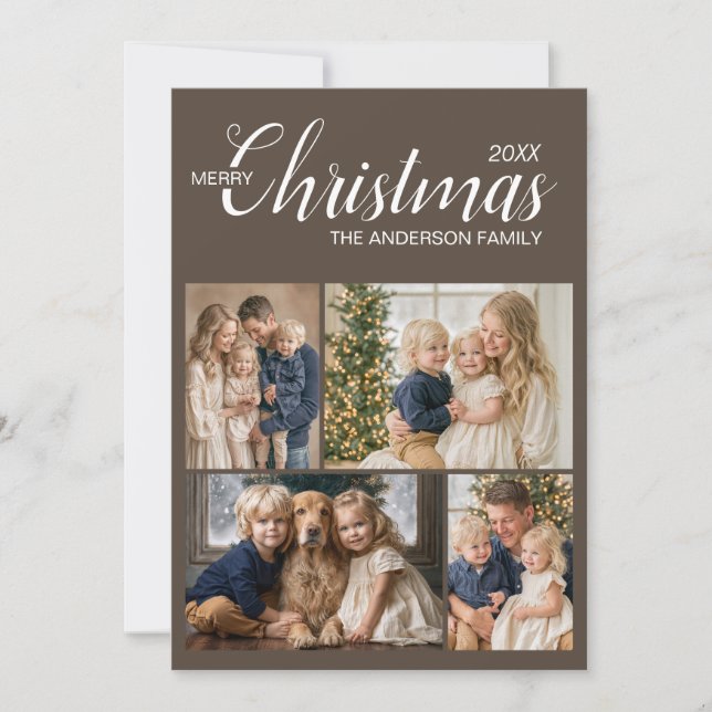 Élégante carte de Noël Taupe multi-photos (Devant)