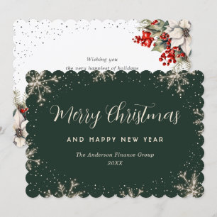 Élégante carte de Noël verte pour entreprise au mo