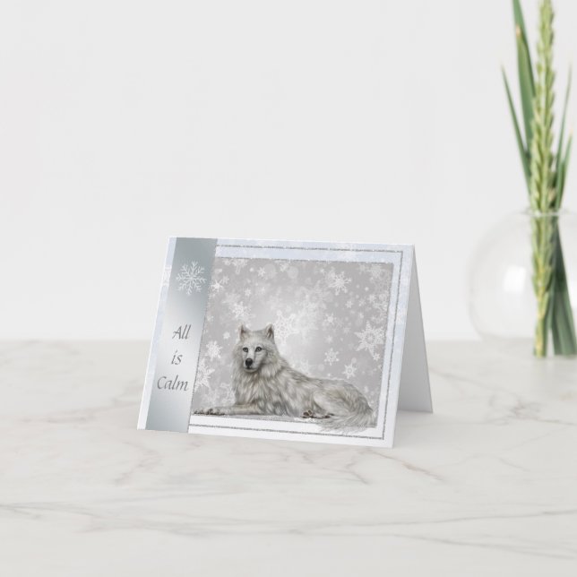 Élégante carte de Noël Wolf en argent (Devant)