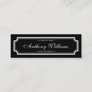 Élégante carte de nom de graduation noire à bordur