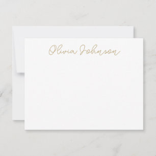 Elégante carte de note blanche en or à script lett