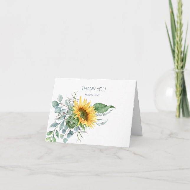 Élégante carte de note pliée Merci de tournesol (Devant)
