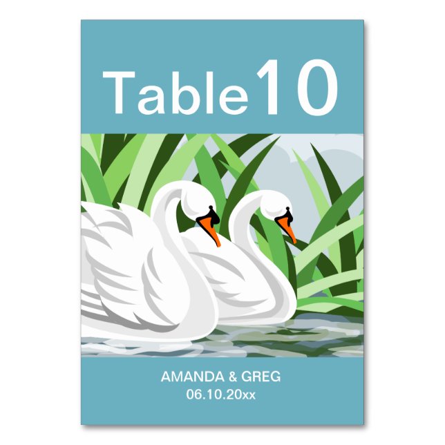 Elégante carte de numéro de table de cygne blanc (Dos)