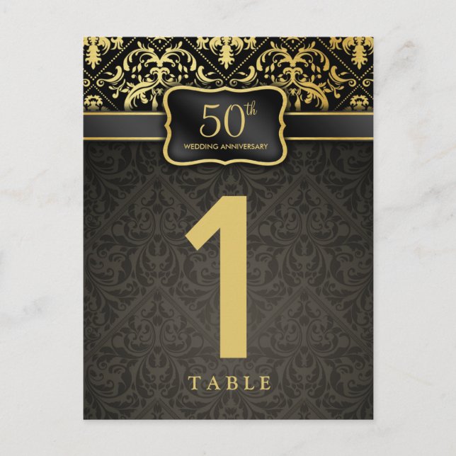 Élégante carte de numéro de table du 50e anniversa (Devant)