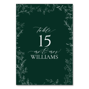 Élégante carte de numéro de table Mariage Emerald