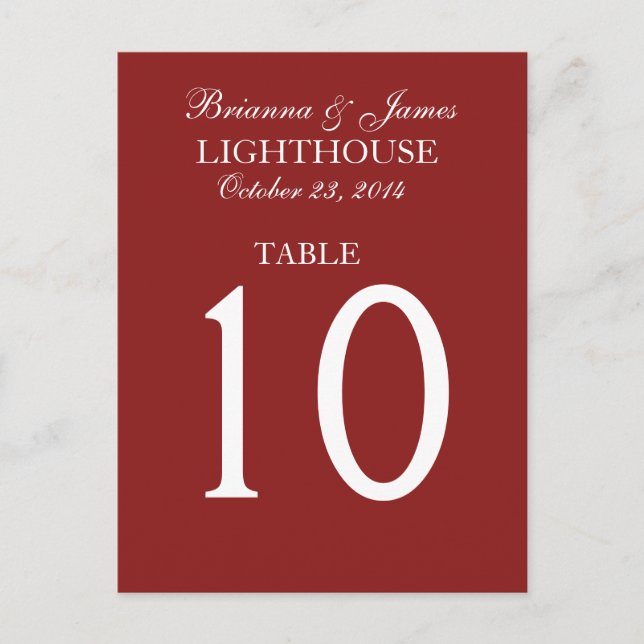 Élégante carte de numéro de table Mariage rouge en (Devant)