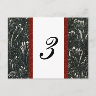 Elégante carte de numéro de table noire, rouge, bl