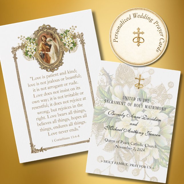 Elégante carte de prière florale Mariage catholiqu (Créateur téléchargé)