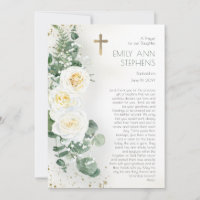 Élégante carte de prière Rose Floral Girl Baptism