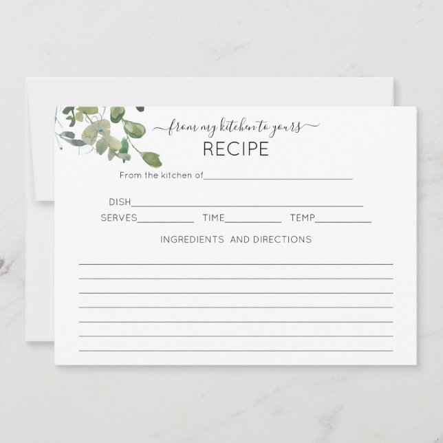 Élégante carte de recette Eucalyptus 5x7 (Devant)