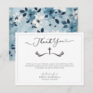 Elégante carte de remerciements Floral Bleu doré